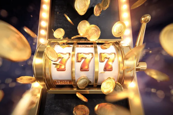 SPINARA Jackpot Slots — Spin for massive rewards A dramatic shot of winning sevens landing on a slot reel surrounded by shining gold coins, symbolizing big wins.